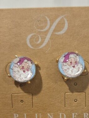 Plunder Festive Santa Stud Earrings in Blue and Pink